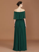 Charming Pleats Off-the-Shoulder Chiffon Bridesmaid Dress-Ballbella