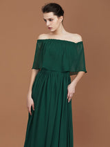 Charming Pleats Off-the-Shoulder Chiffon Bridesmaid Dress-Ballbella
