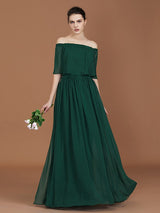 Charming Pleats Off-the-Shoulder Chiffon Bridesmaid Dress-Ballbella