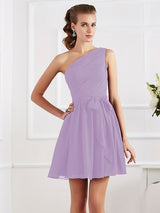 Charming Pleats One Shoulder Sleeveless Short Chiffon Bridesmaid Dresses-Ballbella