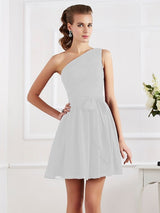 Charming Pleats One Shoulder Sleeveless Short Chiffon Bridesmaid Dresses-Ballbella