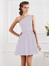 Charming Pleats One Shoulder Sleeveless Short Chiffon Bridesmaid Dresses-Ballbella