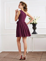 Charming Pleats One Shoulder Sleeveless Short Chiffon Bridesmaid Dresses-Ballbella