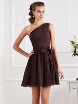 Charming Pleats One Shoulder Sleeveless Short Chiffon Bridesmaid Dresses-Ballbella