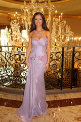 Charming Purple Sweetheart Sleeveless Mermaid Prom Dresses Gem Column With Ruffle Pleats-Ballbella