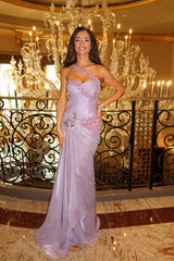 Charming Purple Sweetheart Sleeveless Mermaid Prom Dresses Gem Column With Ruffle Pleats-Ballbella