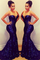 Charming Sequined Sweetheart Sequined Mermaid Chic Evening Gowns with Train-Ballbella