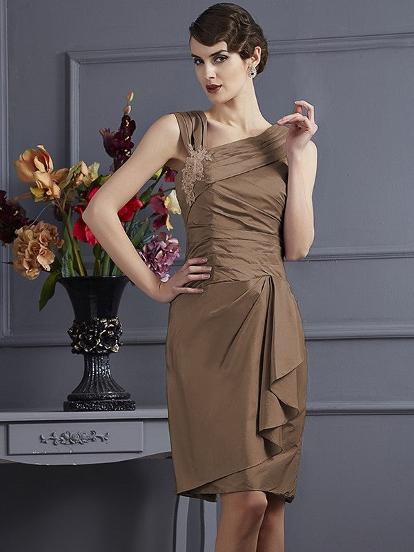 short taffeta bridesmaid dresses Royal Blue Ruched Charmeuse Tea Length Slit Bridesmaid Homecoming Dress
