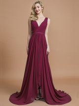 Charming Sleeveless V-neck Chiffon Bridesmaid Dresses-Ballbella