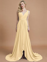 Charming Sleeveless V-neck Chiffon Bridesmaid Dresses-Ballbella
