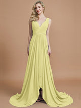 Charming Sleeveless V-neck Chiffon Bridesmaid Dresses-Ballbella