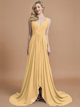 Charming Sleeveless V-neck Chiffon Bridesmaid Dresses-Ballbella