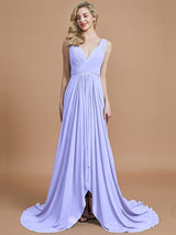 Charming Sleeveless V-neck Chiffon Bridesmaid Dresses-Ballbella
