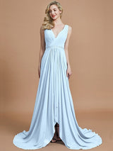 Charming Sleeveless V-neck Chiffon Bridesmaid Dresses-Ballbella