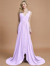 Charming Sleeveless V-neck Chiffon Bridesmaid Dresses-Ballbella
