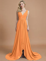Charming Sleeveless V-neck Chiffon Bridesmaid Dresses-Ballbella