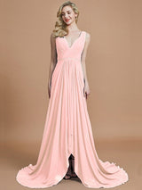 Charming Sleeveless V-neck Chiffon Bridesmaid Dresses-Ballbella