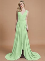Charming Sleeveless V-neck Chiffon Bridesmaid Dresses-Ballbella