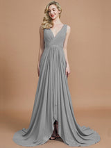Charming Sleeveless V-neck Chiffon Bridesmaid Dresses-Ballbella