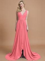 Charming Sleeveless V-neck Chiffon Bridesmaid Dresses-Ballbella