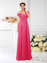 Charming Spaghetti Straps Pleats Sleeveless Long Chiffon Bridesmaid Dresses-Ballbella