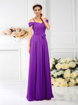 Charming Spaghetti Straps Pleats Sleeveless Long Chiffon Bridesmaid Dresses-Ballbella