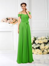 Charming Spaghetti Straps Pleats Sleeveless Long Chiffon Bridesmaid Dresses-Ballbella