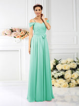 Charming Spaghetti Straps Pleats Sleeveless Long Chiffon Bridesmaid Dresses-Ballbella