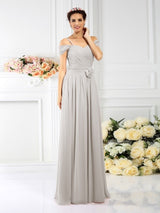 Charming Spaghetti Straps Pleats Sleeveless Long Chiffon Bridesmaid Dresses-Ballbella