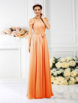 Charming Spaghetti Straps Pleats Sleeveless Long Chiffon Bridesmaid Dresses-Ballbella