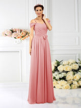 Charming Spaghetti Straps Pleats Sleeveless Long Chiffon Bridesmaid Dresses-Ballbella