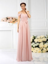 Charming Spaghetti Straps Pleats Sleeveless Long Chiffon Bridesmaid Dresses-Ballbella