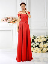 Charming Spaghetti Straps Pleats Sleeveless Long Chiffon Bridesmaid Dresses-Ballbella