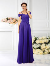 Charming Spaghetti Straps Pleats Sleeveless Long Chiffon Bridesmaid Dresses-Ballbella
