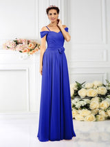 Charming Spaghetti Straps Pleats Sleeveless Long Chiffon Bridesmaid Dresses-Ballbella
