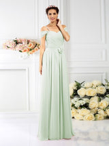 Charming Spaghetti Straps Pleats Sleeveless Long Chiffon Bridesmaid Dresses-Ballbella