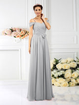 Charming Spaghetti Straps Pleats Sleeveless Long Chiffon Bridesmaid Dresses-Ballbella