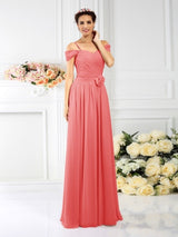 Charming Spaghetti Straps Pleats Sleeveless Long Chiffon Bridesmaid Dresses-Ballbella
