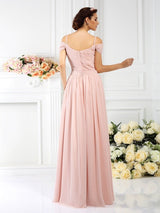 Charming Spaghetti Straps Pleats Sleeveless Long Chiffon Bridesmaid Dresses-Ballbella