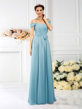 Charming Spaghetti Straps Pleats Sleeveless Long Chiffon Bridesmaid Dresses-Ballbella