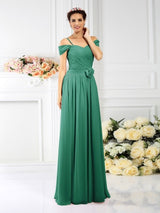 Charming Spaghetti Straps Pleats Sleeveless Long Chiffon Bridesmaid Dresses-Ballbella