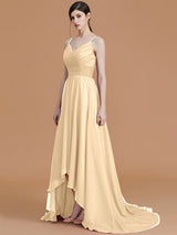 Charming Spaghetti Straps Sleeveless Asymmetrical Ruffles Chiffon Bridesmaid Dresses-Ballbella