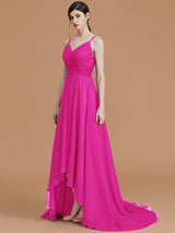 Charming Spaghetti Straps Sleeveless Asymmetrical Ruffles Chiffon Bridesmaid Dresses-Ballbella