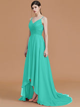 Charming Spaghetti Straps Sleeveless Asymmetrical Ruffles Chiffon Bridesmaid Dresses-Ballbella