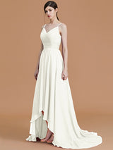 Charming Spaghetti Straps Sleeveless Asymmetrical Ruffles Chiffon Bridesmaid Dresses-Ballbella