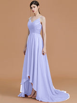 Charming Spaghetti Straps Sleeveless Asymmetrical Ruffles Chiffon Bridesmaid Dresses-Ballbella