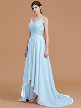Charming Spaghetti Straps Sleeveless Asymmetrical Ruffles Chiffon Bridesmaid Dresses-Ballbella