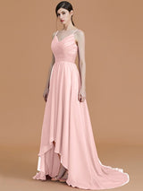 Charming Spaghetti Straps Sleeveless Asymmetrical Ruffles Chiffon Bridesmaid Dresses-Ballbella