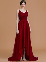 Charming Spaghetti Straps Sleeveless Asymmetrical Ruffles Chiffon Bridesmaid Dresses-Ballbella