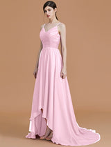 Charming Spaghetti Straps Sleeveless Asymmetrical Ruffles Chiffon Bridesmaid Dresses-Ballbella